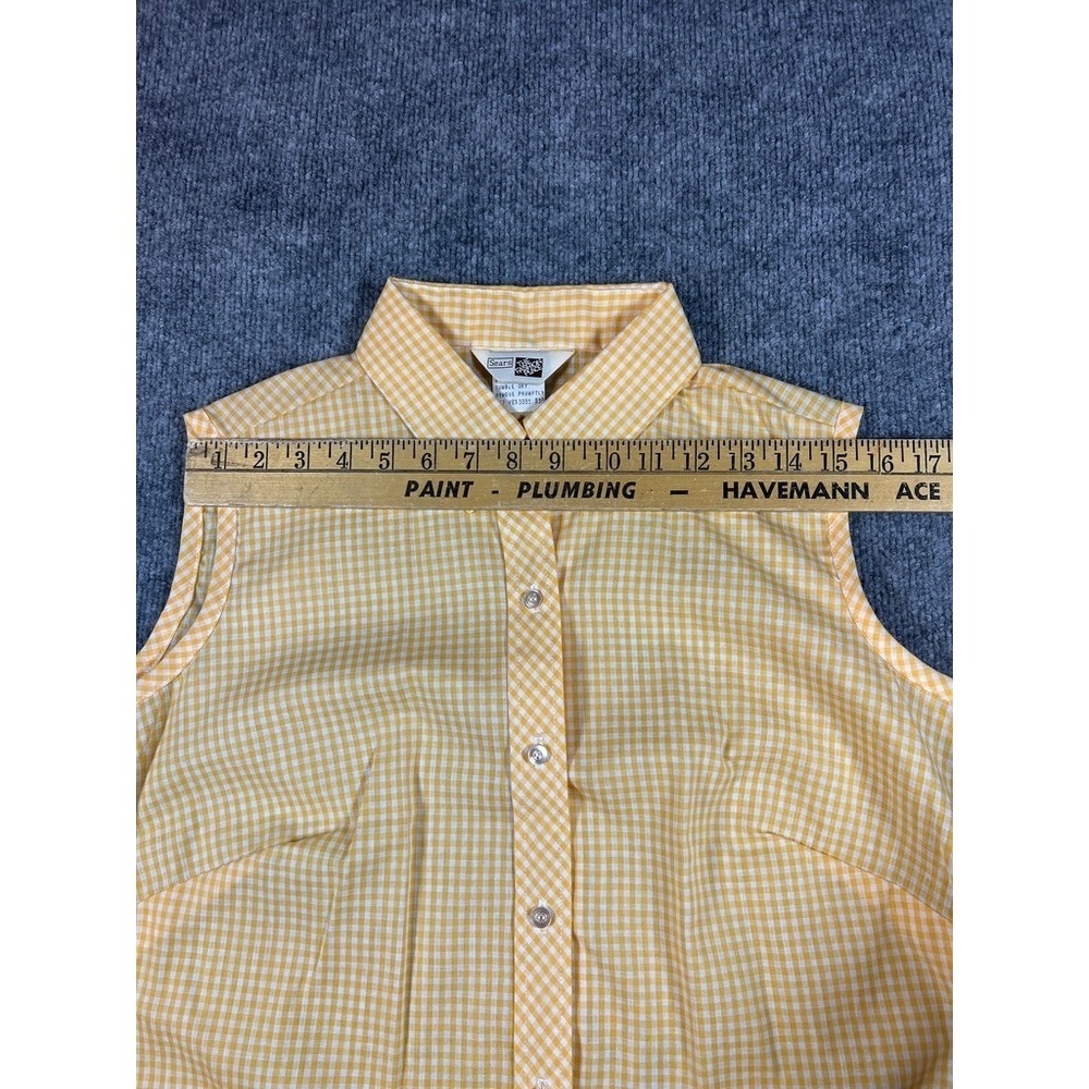 Vintage Sears Yellow Gingham Sleeveless Button Up Top Blouse Shirt 38 - Picture 3 of 7